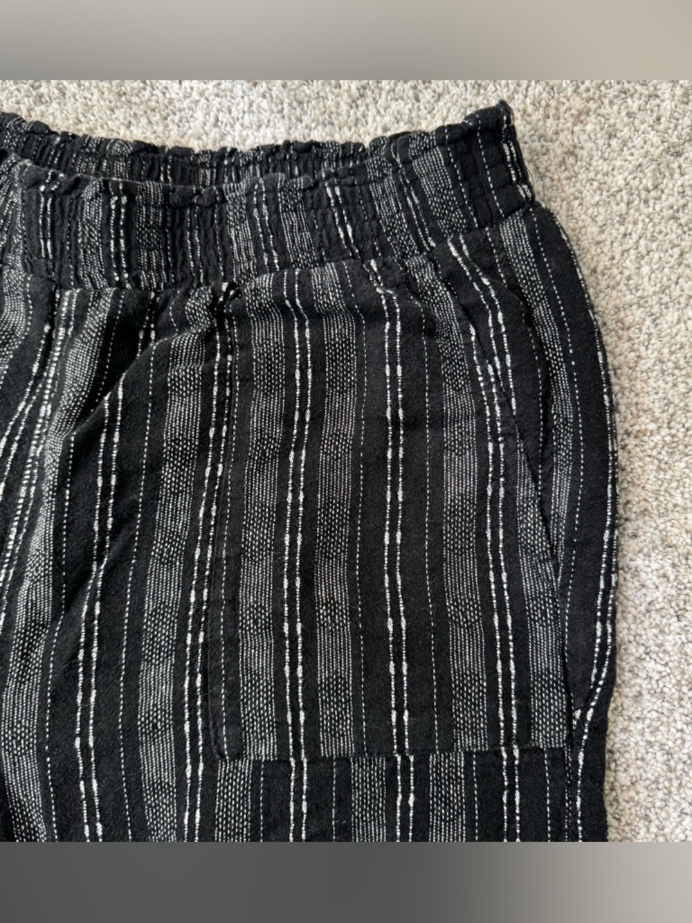 Linen Blend Boho Palazzo Pants Wide Leg Striped Flowy Trousers M (8-10) Black - Picture 4 of 12